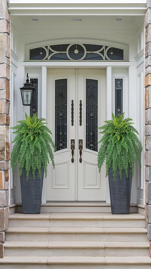 Ferns Fake Plants 50 Fronds Artificial Plants Outdoor 35" Long Fake Fern Look Real Large Plant Artificial Ferns Potted | Hanging Boston Fern | Fake Plant Shrubs for Home Garden Porch Farmhouse Decor
