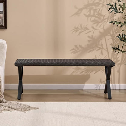 46" Patio Rattan Backless Bench, All-Weather Outdoor Bench for Garden Backyard, Porch, or Lawn