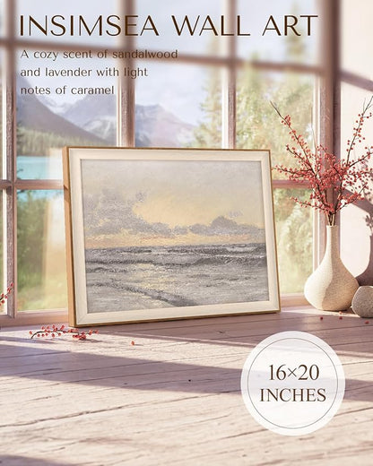 InSimSea Framed Canvas Wall Art Home Decor Coastal Wall Art Paintings Vast Sea under Cloudy Sky Canvas Art Wall Decor Rustic Art for Bathroom Farmhouse Decor Pictures for Living Room 16x20In