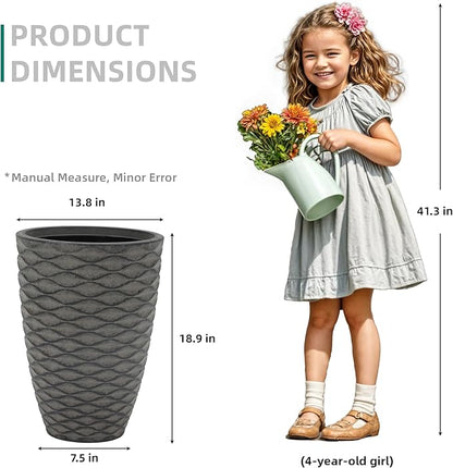 20" Tall Planters Set of 2, High-Density Resin Wavy Outdoor Pots for Plants, Versatile Indoor/Outdoor Flower Pots w/Drainage Holes for Patio, Garden, Porch & Living Room Decor, Ideal Gift