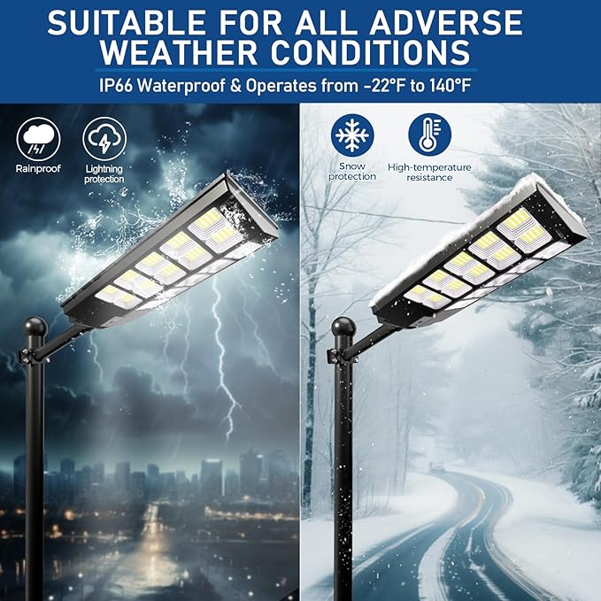 Solar Street Lights Outdoor 480000LM 6500K - IP66 Waterproof Dusk to Dawn Security Flood Lights with Motion Sensor & Remote, 2 Pack for Yard/Garage/Driveway