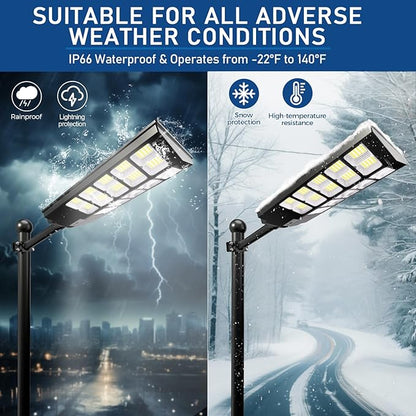 Solar Street Lights Outdoor 480000LM 6500K - IP66 Waterproof Dusk to Dawn Security Flood Lights with Motion Sensor & Remote, 2 Pack for Yard/Garage/Driveway