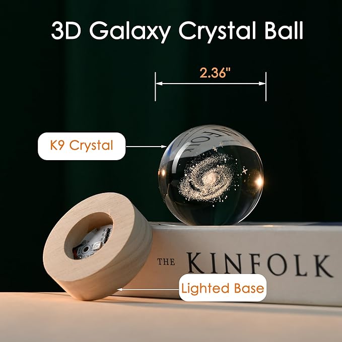 IFOLAINA 3D Galaxy Crystal Ball 2.36" Laser Engraved Glass Planet Sphere Gifts with Colorful Lighted Base Decorative Glass Ball Galaxy Model Decor Space Universe Gifts for Astronomy Lover