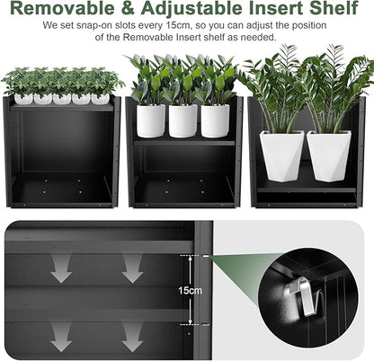 Metal Large Planter Box 26" L x 26" W x 26", Heavy Duty Tall Rectangle Outdoor Planter Box with Removable Insert Shelves for Porch, Garden, Patio, Yard (Black)