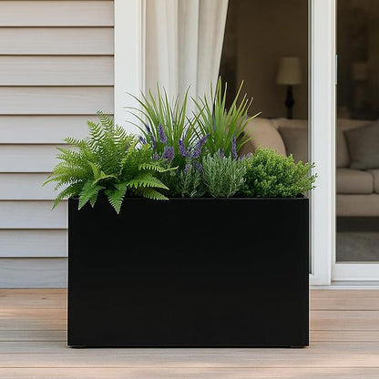 Kozyard 30”Lx12”Wx24”H Metal Planter Box Indoor Outdoor Rectangular Planter All-Weather with Drainage Holes Removable Grow Liner for Plants Flowers Shrubs