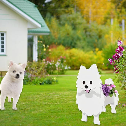 White Pomeranian Dog Planter Plant Pots,Cute Dog Flower Planter,Gifts for Pet Lovers,Unique Animal Plant Pots,Office,Indoor Outdoor Garden Decor（9.45 * 6.65 * 12.13in）