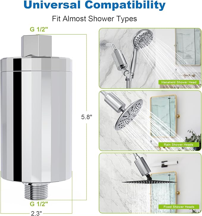 Shower Filter Replacement Cartridge, KDF 55 Hard Water Purifier Reduces Chlorine, Heavy Metals, added Vitamin C E&A Water Softener with High Output