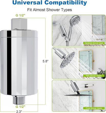 Shower Filter Replacement Cartridge, KDF 55 Hard Water Purifier Reduces Chlorine, Heavy Metals, added Vitamin C E&A Water Softener with High Output
