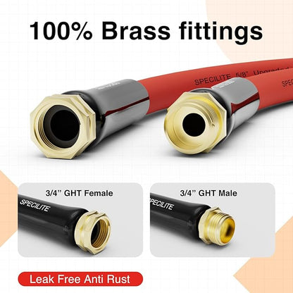 SPECILITE 5/8" Hot/Cold Garden Water Hose 100 ft, -50℉-190℉,Flexible & Lightweight With 3/4" Brass Fittings for Yard, Outdoor, Farm, Red