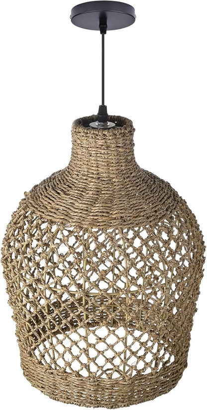 Arturesthome Rattan Pendant Light Woven Chandelier Handwoven Boho Coastal Pendant Lighting Rattan Basket Ceiling Hanging Light for Dining Room Living Room D 11.8″* 15.7″
