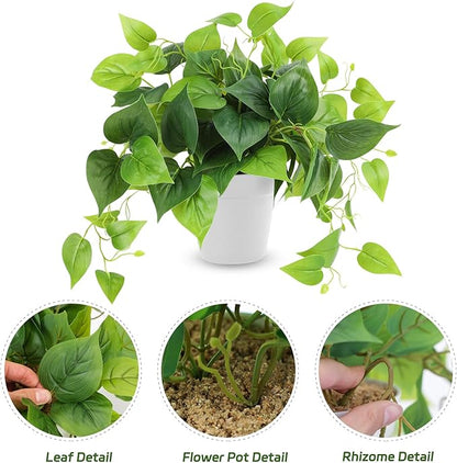 CEWOR Artificial Plants Fake Pothos with Plastic Pot Artificial Potted Plant for Home Office Bedroom Indoor Outdoor Decor 1 Pack