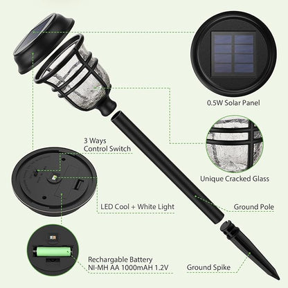 XMCOSY+ Solar Pathway Lights Outdoor Waterproof IP65-2 Lighting Modes LED Solar Powered Garden Lights, Glass Outdoor Lighting for Yard Landscape Walkway Driveway Lawn Decor (Warm White & Cool White)
