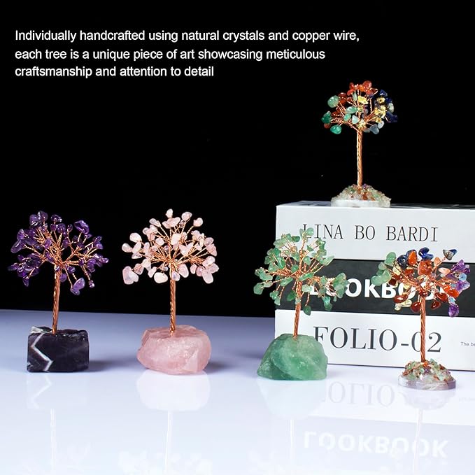 Rose Quartz Healing Crystal Tree，Natural Reiki Life Stone Base Copper Wire Tree Decor， Feng Shui Spiritual Energy for Pink Home Office Desk ， Ideal Meditation Gift for Women Men