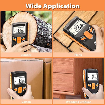 Pinless Wood Moisture Meter, Non-Destructive Moisture Detector for Wood Firewood, 4%-80% Measuring Range Digital Sensor Scanner (MD918)