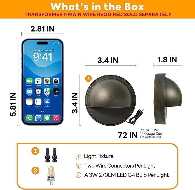 Gardenreet Low Voltage Deck Lights - Solid Brass Landscape Step Lights LED, 12V Hardwired IP65 Waterproof, Bronze Round Lighting for Stair Fence Wall Yard with 2700K Warm White G4 Bulb 4Pack