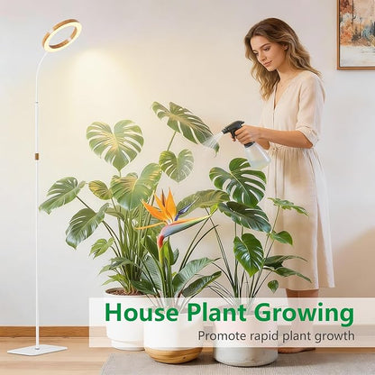 One Head Grow Light for Indoor Plants Full Spectrum - Floor Standing Plant Lamp with Auto Timer 6/12/18H, 5-Level Dimmable & Adjustable Height 16.5-68in for Large Tall Plants | Faux Wood Design