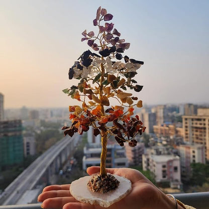 Crystal Tree with Bracelet for Home Decor, Healing, Spiritual Gifting, Room Decor, New Year & Good Luck Gifting | Made from Genuine Crystal Stones (7 Chakra) - 9 x 3 Inches