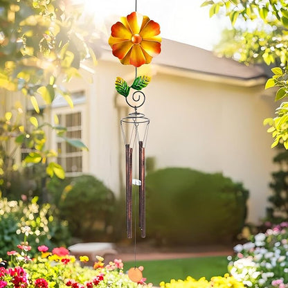 MUMTOP Wind Chimes for Outside Clearance - Garden Wind Chimes with Flower Wind Spinner, 33 Inch Deep Tone Metal Memorial Sympathy Windchimes for Patio Outdoor Porch Yard Decor Gifts(Orange)