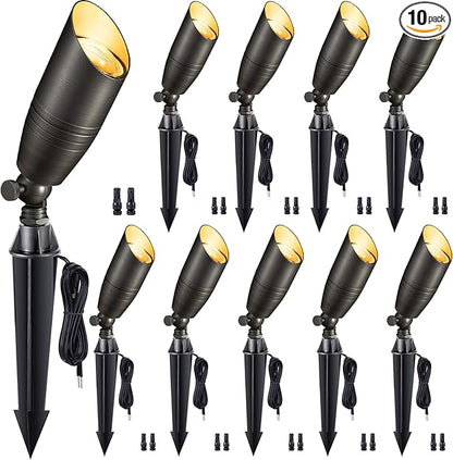 Gardenreet Low Voltage Spotlight LED - 12V Outdoor Light Fixture Weather Proof, Brass Landscape Lights Bullet, Hardwired Coastal Bronze for Flag Sign Without Bulbs (10 Pack)