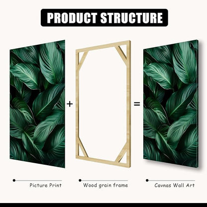 Emerald Green Leaf 3-Piece Canvas Wall Art – Nature-Inspired Tropical Plant Print for Living Room, Bedroom & Office – Modern Botanical Décor, Ready to Hang (24" x 36" x 3 pcs)