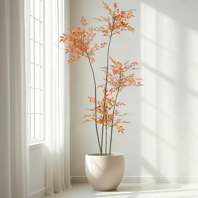 Giegxin 6ft Faux Bamboo Tree Indoor Artificial Nandina Tree Realistic Large Fake Plants Potted Planter Tall Foliage Floor Plant for Home Office Corner Room Decor Greenery Housewarming Gift (Red)
