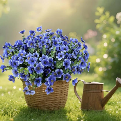 Artificial Flowers Outdoor UV Resistant Fake Plants, 12 Bundles Silk Daisy in Pots for Porch Patio Garden, Faux Potted Home Decor for Outside (Blue)