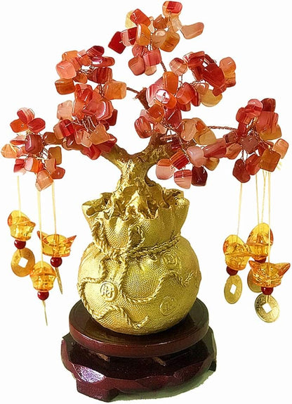 Feng Shui Citrine Citrine Money Tree and Faucet Crystal Chinese Dragon Fortune Crystal Gift Tree Red