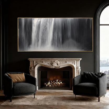 Waterfall Canvas Wall Art Black and White Wall Decor Landscape Art Prints 32"x70" Office Decorations Artwork for Bedroom