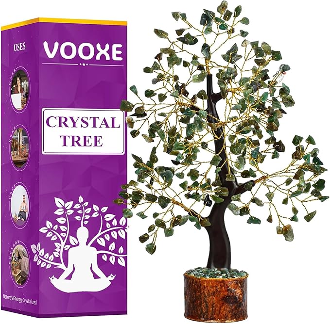 Crystal Tree of ABUDANCE Green Aventurine, Crystal Healing Stone for Home Office & Decor Handmade FENG Shui Money Tree Positive Energy Gifts for Women, MOM,Wife Birthday