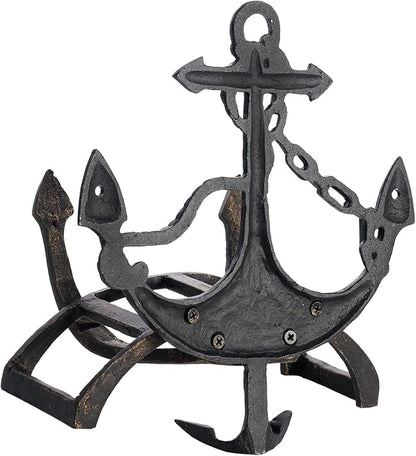 MyGift Wall Mounted Hose Holder, Nautical Cast Iron Garden Water Hose Reel, Decorative Seaside Boat Dock Themed Hook for Hanging Gardening Equipment (Ship Anchor)