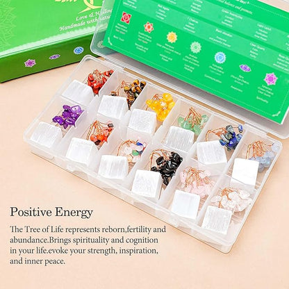 Runyangshi 12pcs Crystal Tree Set Natural Healing Crystal Gemstone Tree of Life with Selenite Base Trees Fengshui Good Luck Purification Positive Energy Home Decor