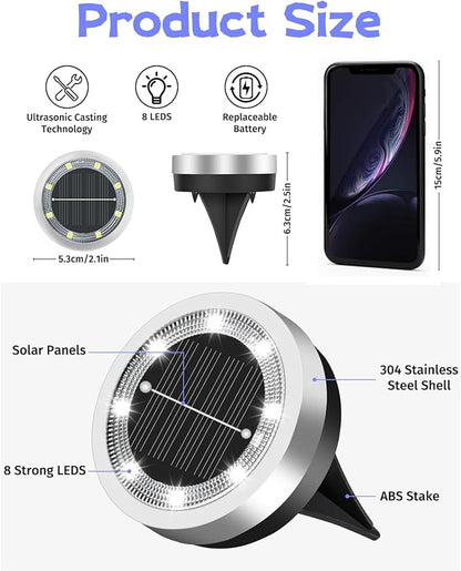 Mini Solar Ground Lights 16 Pack Outdoor IP65 Waterproof Solar Flat Garden Light Solor Powered Disc Pathway Lights for Outside Walkway Yard Landscape Patio Lawn Driveway-Cool White