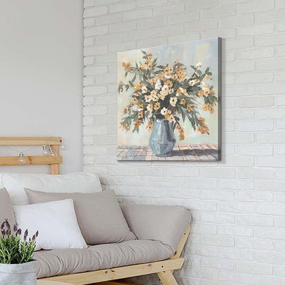 ArtSquare Bedroom Flower Canvas Wall Art - Yellow Floral in Vase Artwork Blossom Botanical Picture for Living Room 24x24 Inch
