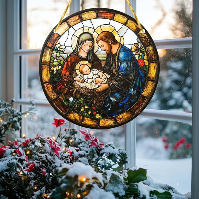 Acrylic Window Hanging Christmas Stained Panel Window Decoration for Outdoor Indoor Garden Yard Home Winter Decor 8 Inch