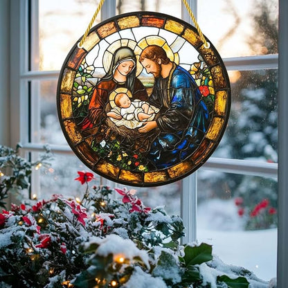 Acrylic Window Hanging Christmas Stained Panel Window Decoration for Outdoor Indoor Garden Yard Home Winter Decor 8 Inch