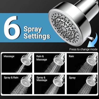 Filtered Shower head for Healthier Hair & Skin – Removes Chlorine & Heavy Metals,High Pressure 6 Mode Settings Shower Head Filter for Hard Water, Easy install,One-touch Quickly Filter Replacement