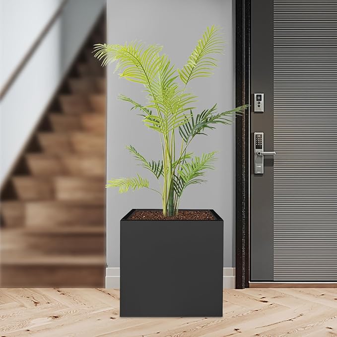 DYNAMI Square Planter Box,20x20x20in Steel Metal Planters Large Cube Plant Pot for Outdoors,Modern Heavy Duty Flower Pot for Patio, Deck, Yard, Garden (Black, 20in)