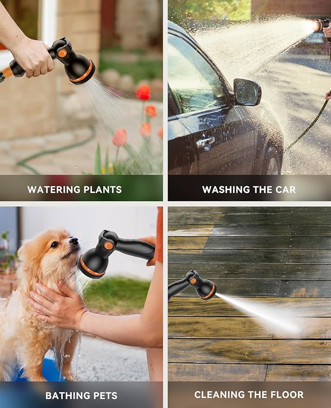 SUNPOW Retractable Garden Hose Reel - 1/2 inch x 115ft Wall Mounted Hose Reel with 3/4 inch Brass Fitting & 10 Function Sprayer Nozzle - Any Length Lock, Auto Rewind System, 180°Swivel Bracket- Grey