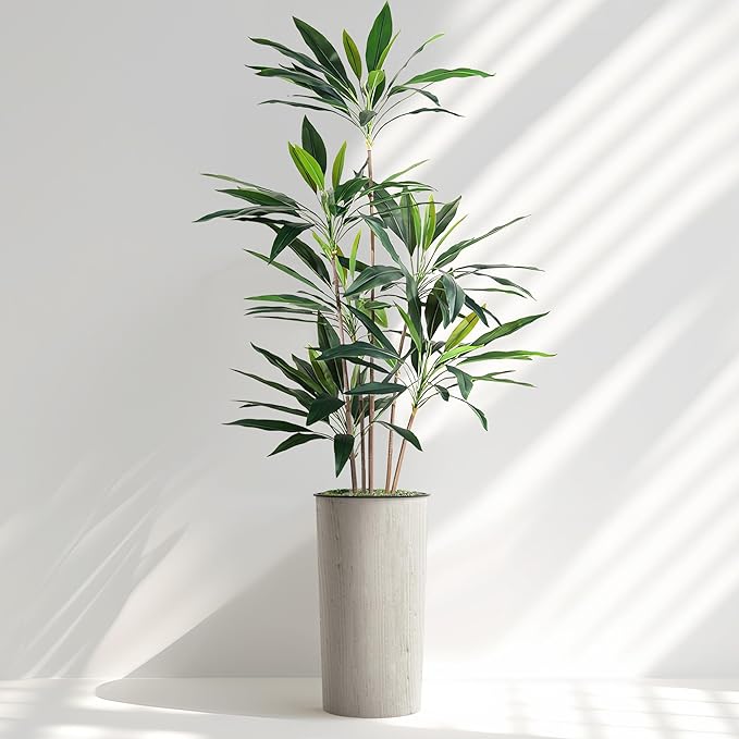 SIGNWIN Artificial Tree in Modern Swirl Pattern Planter, Fake Dracaena Tree Silk Tree for Indoor and Outdoor Home Decoration - 66" Overall Tall (Plant Pot Plus Tree)