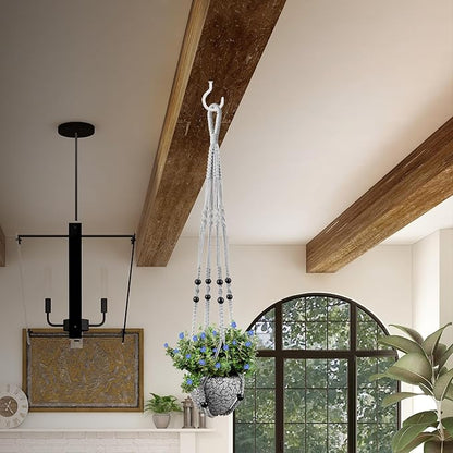 RIFNY Macrame Plant Hanger for 5 to 10 Inch Plant Pots, 35 Inch Indoor Handmade Woven Rope Hanger Kits with Hooks and Wood Beads, Hanging Planter Basket Holder for Boho Home Decor (Grey, 3 Pack)