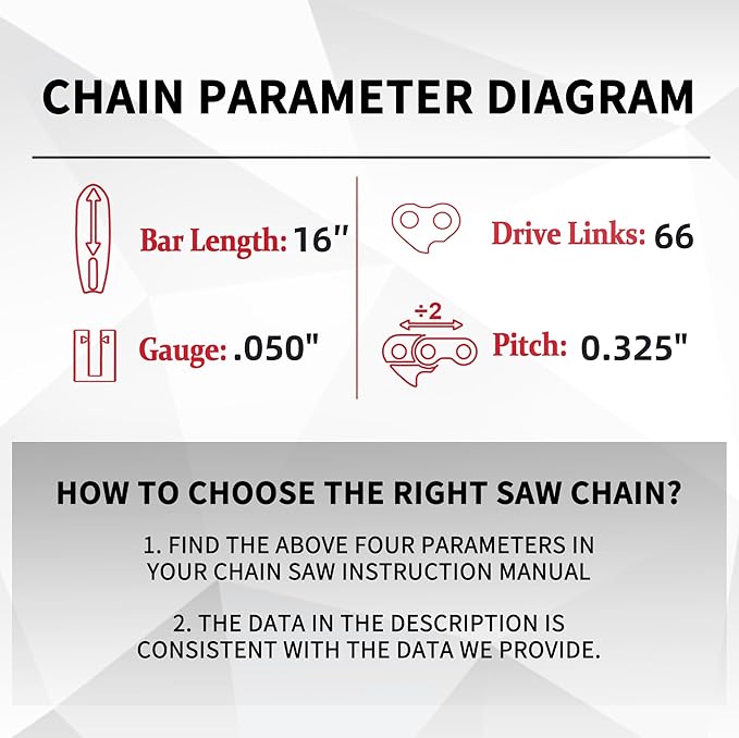 E & S 3 Pack 16 Inch Chainsaw Chain .325" Pitch .050" Gauge 66 Drive Links Semi-Chisel Chain Saw Chains for Husqvarna, Poulan, Craftsman, Greenworks and More Chainsaw Brands