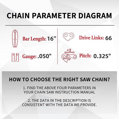 E & S 3 Pack 16 Inch Chainsaw Chain .325" Pitch .050" Gauge 66 Drive Links Semi-Chisel Chain Saw Chains for Husqvarna, Poulan, Craftsman, Greenworks and More Chainsaw Brands