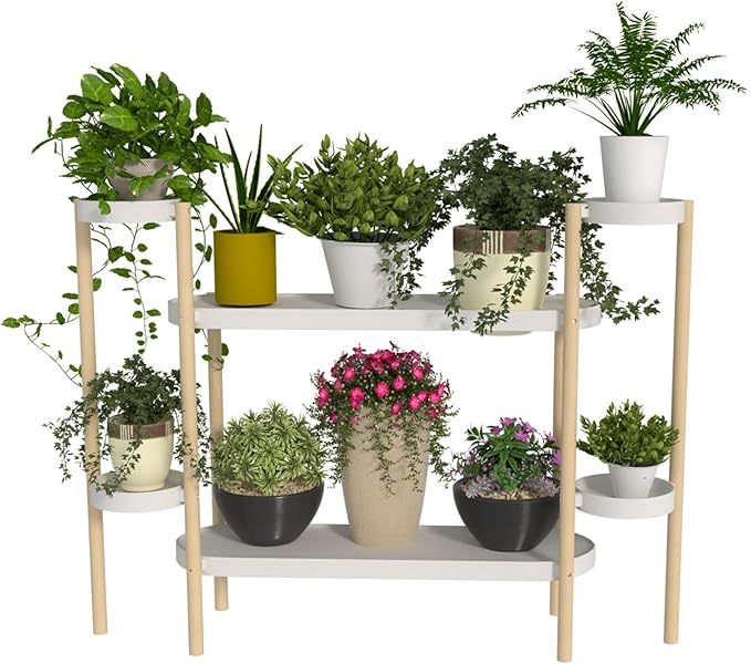 Bamboo Plant Stand Indoor, 4 Tier Tall Plant Storage Stand Table Top for Multiple Plants, Window Plant Shelf Table Plant Rack for Balcony Garden Living Room Indoor Outdoor Home (4-Tier-12 Pot)