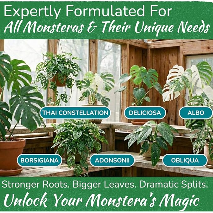 Monstera Plant Food - Premium Nutrient Rich Liquid Fertilizer (5-2-3 NPK) for Monstera Deliciosa & Other Tropical Plants | Supports Strong Roots & Large, Lush Leaves | Safe, Gentle, Easy-to-Use | 8 oz