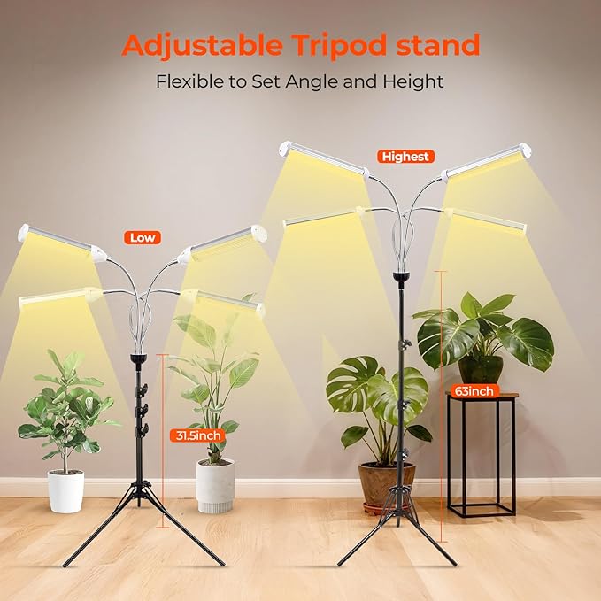 LED Grow Lights for Indoor Plants, 420 LEDs Full Spectrum Plant Lights for Indoor Growing with 15-63 inches Adjustable Tripod Stand, 4 Heads Floor Grow Lamp with 3/6/12H Auto On/Off Timer Function