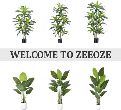 4Ft Dracaena Plant Artificial Tree Fake Tropical Floor Plants Potted (Real Touch) Artificial Silk Tree Leaf Faux Trees Black Tall Planter for Home Office Living Room Indoor Outdoor Decor（2Pack）