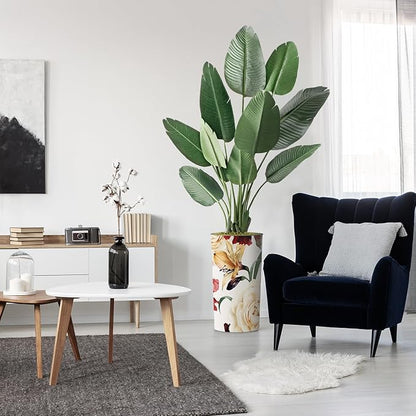 Artificial Tree in Modern Flower Pattern Planter, Fake Bird of Paradise Silk Tree for Indoor and Outdoor Home Decoration - 67" Overall Tall (Plant Pot Plus Tree)