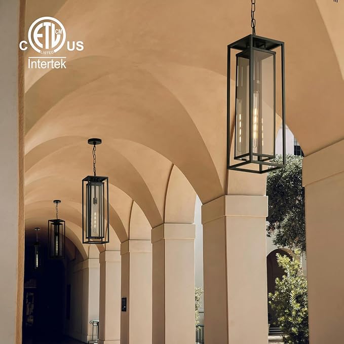 mirrea 24" Outdoor Pendant Lights for Front Porch Hanging Lamps for House Outside Lighting Fixture for Patio Exterior Chandelier for Entryway Ceiling Lanterns for Gazebo
