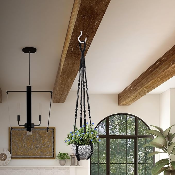 RIFNY Macrame Plant Hanger for 5 to 10 Inch Plant Pots, 35 Inch Indoor Handmade Woven Rope Hanger Kits with Hooks and Wood Beads, Hanging Planter Basket Holder for Boho Home Decor (Black, 3 Pack)