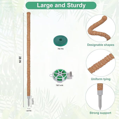 1 Pack Moss Pole, 28 Inch Monstera Plant Support, Moss Poles for Climbing Plants Indoor DIY, Coco Coir Plant Pole Moss Plant Stick Support Stake Kit for Potted Plants, Pothos, Philodendron